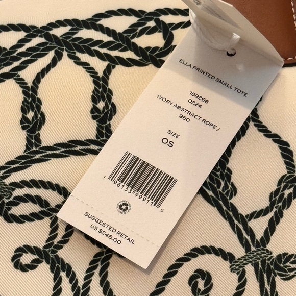 TORY BURCH ELLA SMALL PRINTED TOTE BAG IVORY ABSTRACT ROPE PATTERN - Picture 3 of 13